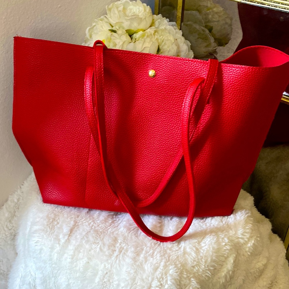 Red faux leather women’s tote bag